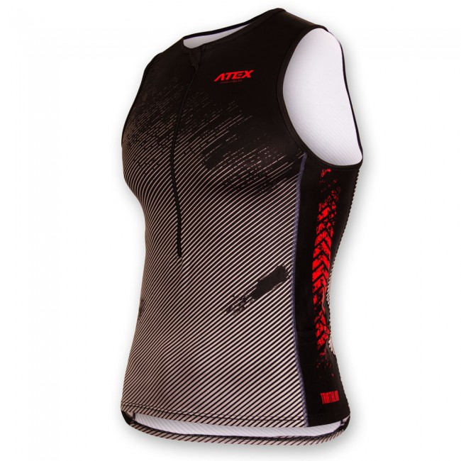 Triathlon top TAVIS RUSTY with side pockets, red