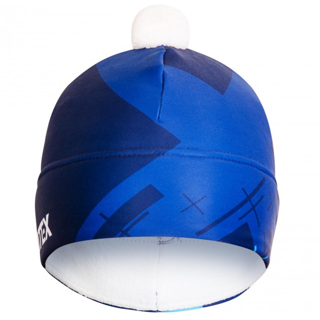 Two-layer bobble hat CROSS Blue