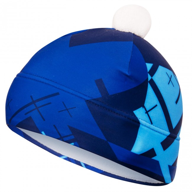 Two-layer bobble hat CROSS Blue