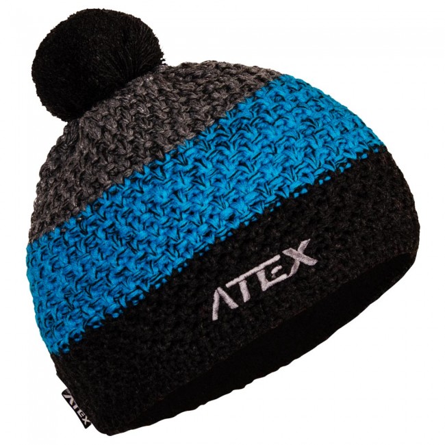 Knitted hat KNIT gray-blue stripes